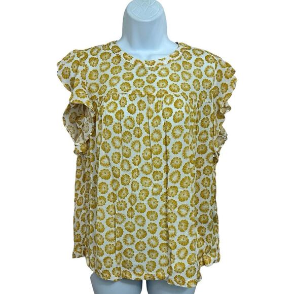 Women's Premise Smocked Blouse Sz Small Boho Gold Floral Print Top Loose NEW - Picture 2 of 6